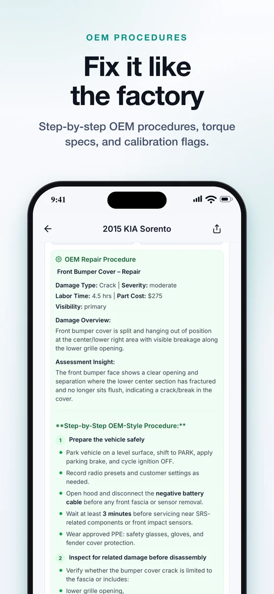 Repair guidance, in context. — example AutoEstimatePro iPhone app screen